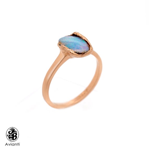 Gutter data Dripping Opal Ring, Natural Australian Opal Ring, Boulder Opal Ring, 14 Karat Rose Gold  Opal Organic Opal Ring, Satin Finish Opal Ring | LDR02850 - Avianti