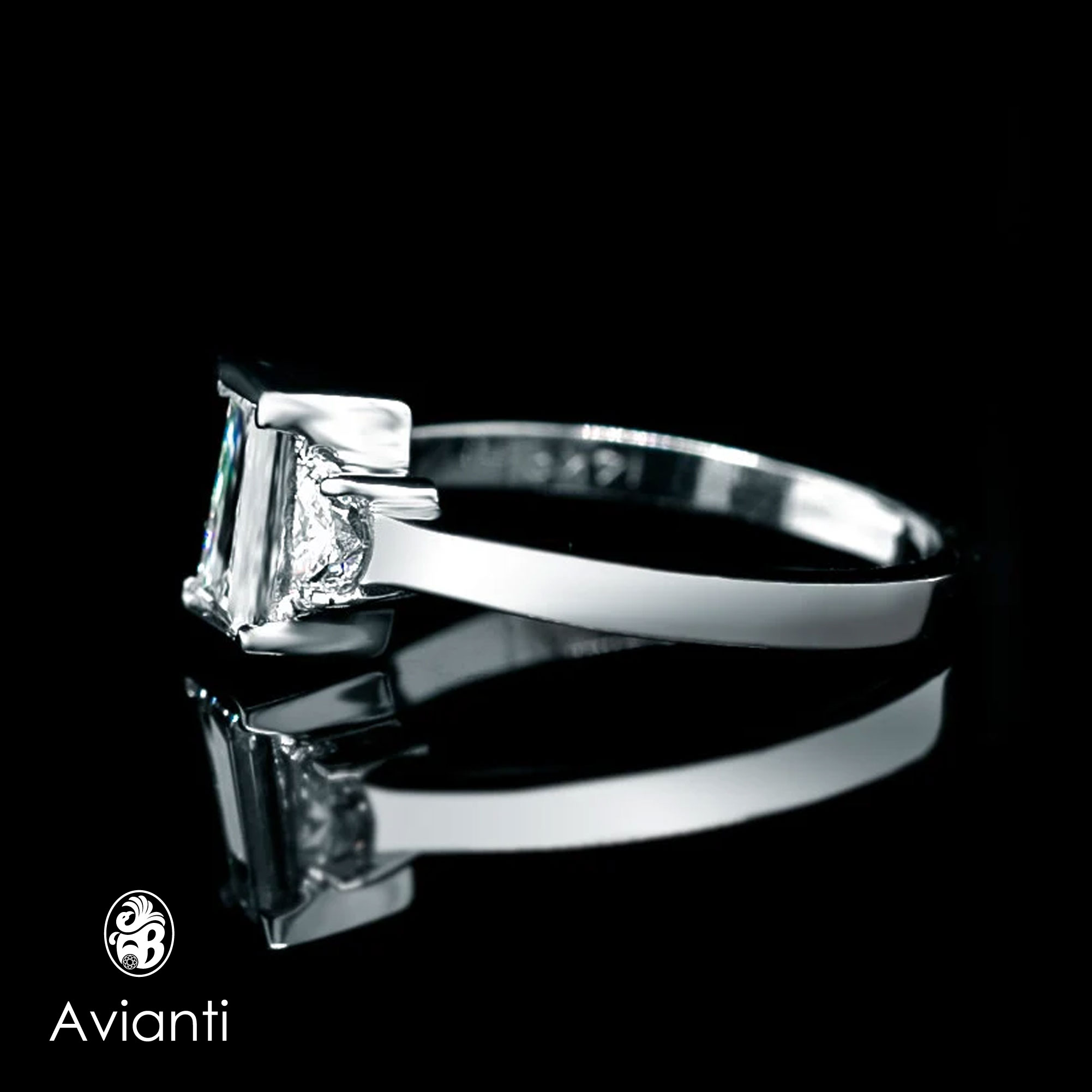 Three Stone Ring With Two Moon Shaped Stones