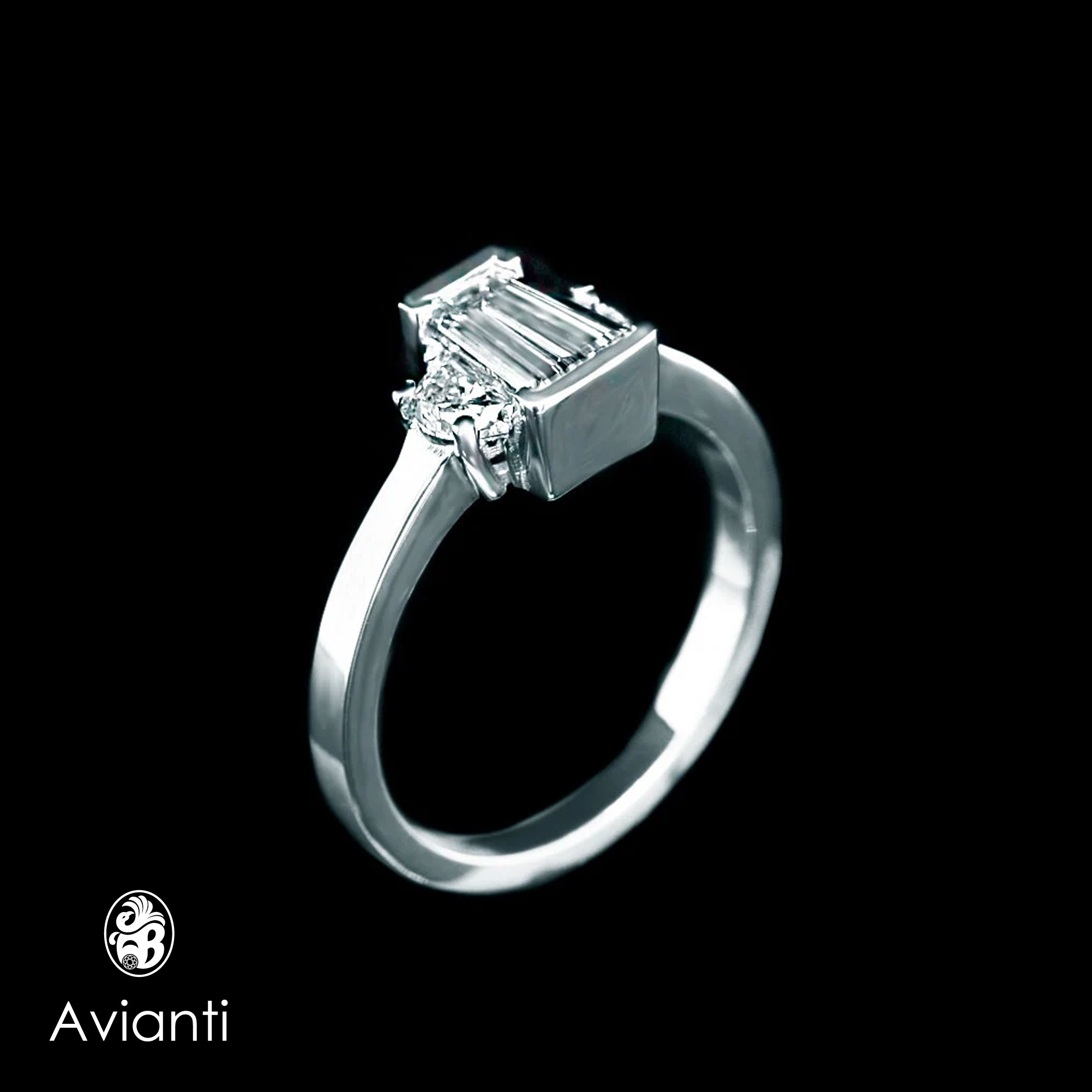 Three Stone Ring With Two Moon Shaped Stones