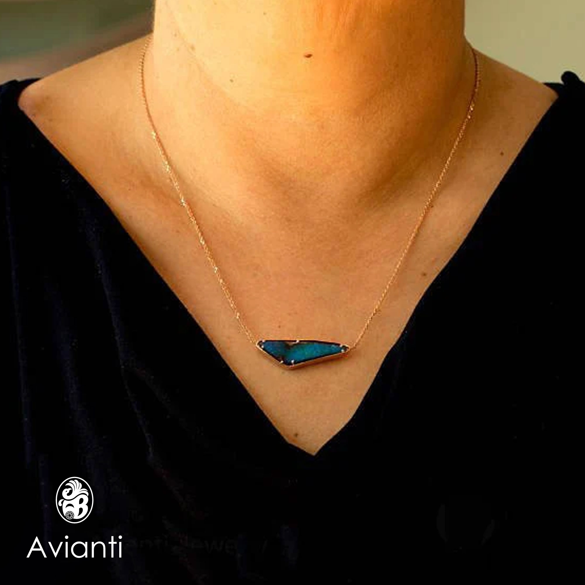 Abstract Blue Opal Statement Necklace