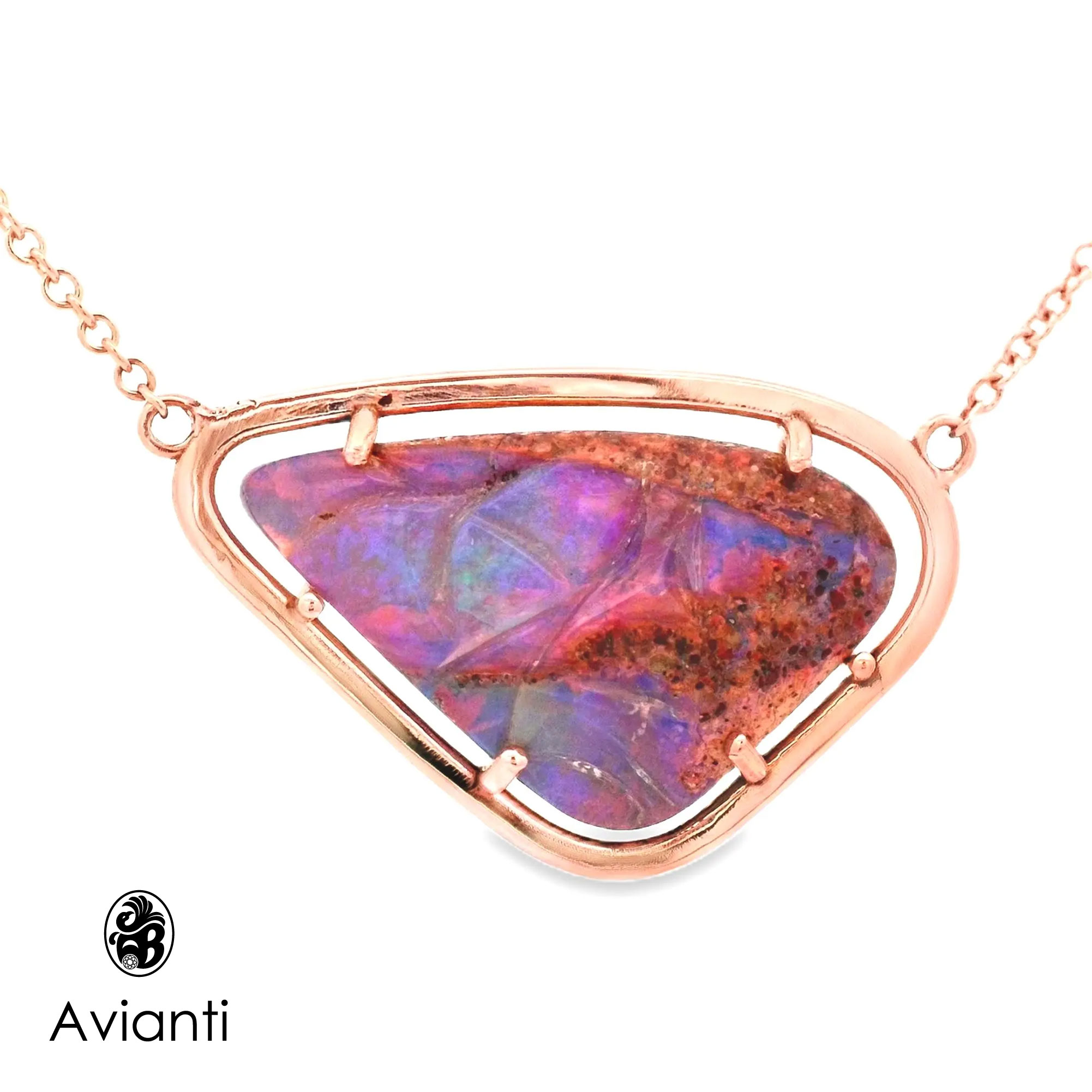 14k Rose Gold Boulder Opal Necklace in Lavender and Pink