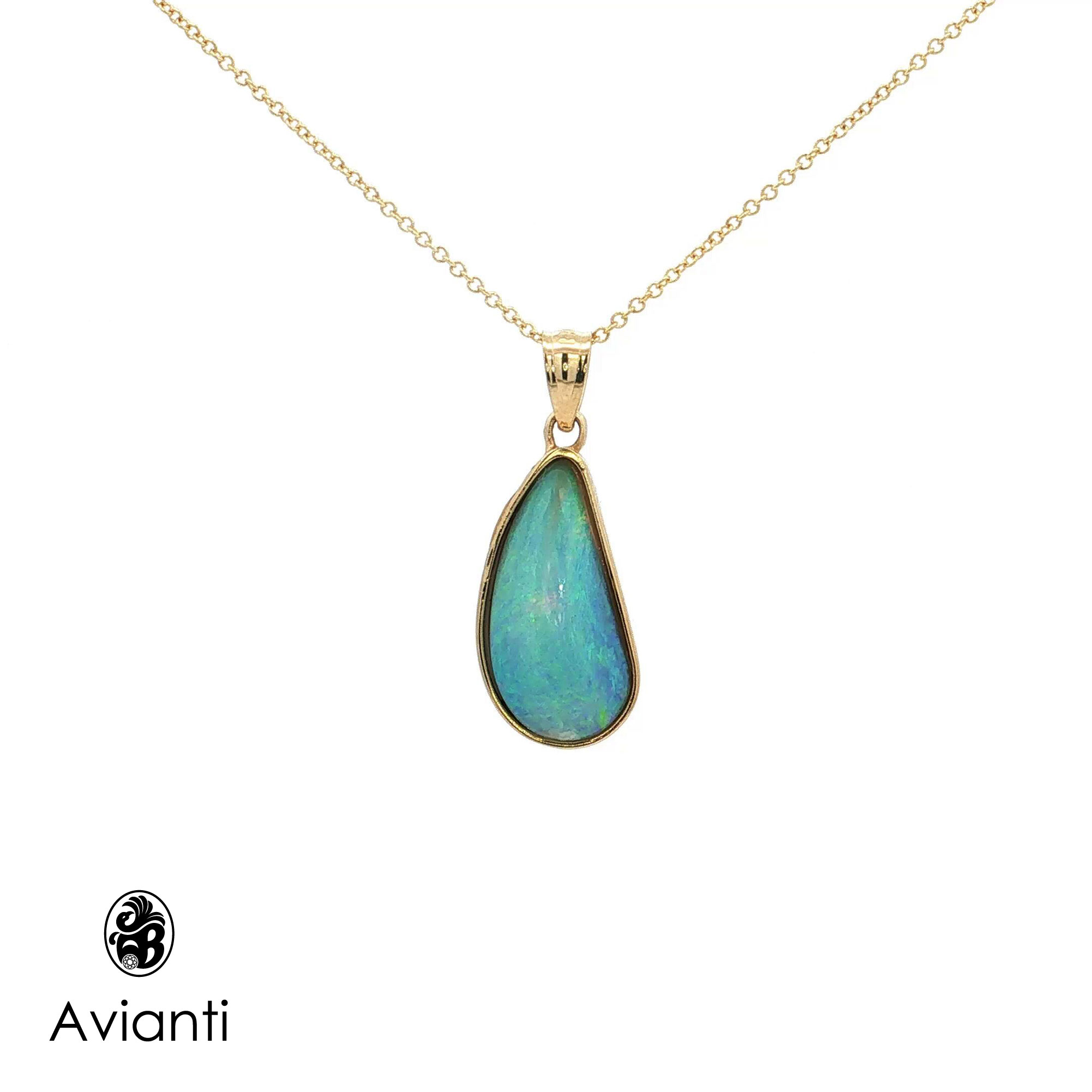 14K Yellow Gold Abstract Pear-Shaped Boulder Opal Necklace